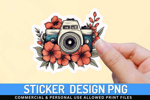 Camera with flower clipart Sticker Design Sublimation Regulrcrative 