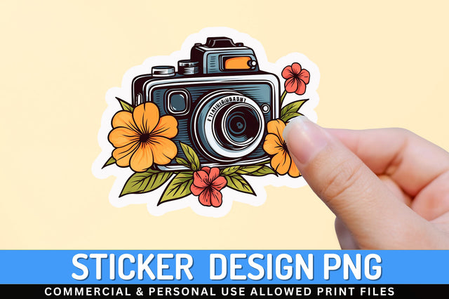 Camera with flower clipart Sticker Design Sublimation Regulrcrative 