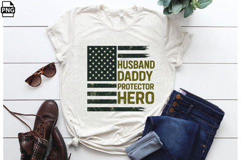 Camo American Flag Husband Daddy Protector Hero Father's Day PNG Printable File Sublimation Creativedesigntee 