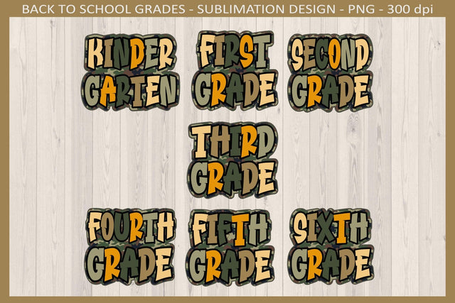 Camo Back to School Grades, Kindergarten - Sixth, Unisex T-Shirt Design, Sublimation Png Sublimation Keepsake Treasures Designs LLC. 