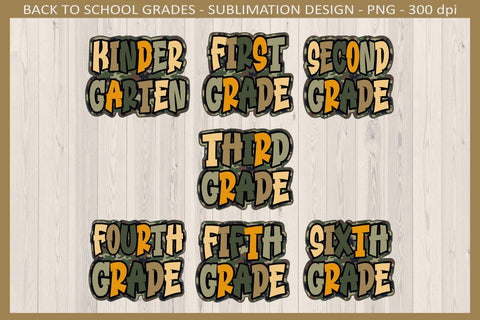 Camo Back to School Grades, Kindergarten - Sixth, Unisex T-Shirt Design, Sublimation Png Sublimation Keepsake Treasures Designs LLC. 