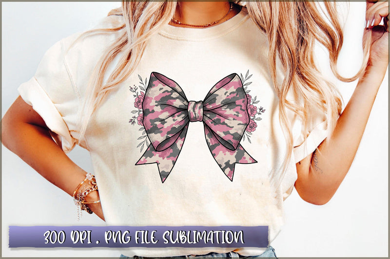 Camo Bow Camo Coquette PNG Sublimation Sublimation Shetara Begum 