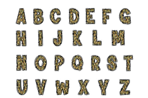 Camo Doodle Alphabet PNG – Uppercase Letters A-Z and Numbers 0-9 Sublimation BijouBay 