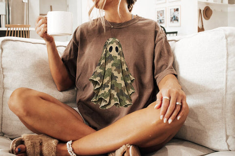 Camo Ghost PNG, Hunting Halloween Shirt Graphic Sublimation Pickled Thistle Creative 