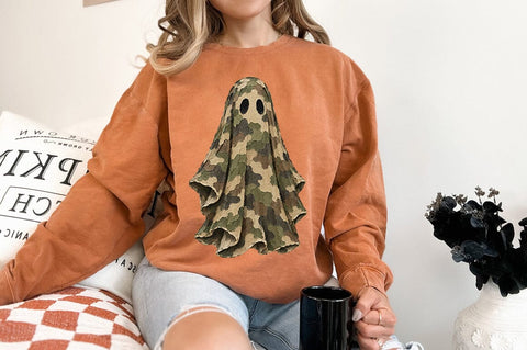 Camo Ghost PNG, Hunting Halloween Shirt Graphic Sublimation Pickled Thistle Creative 