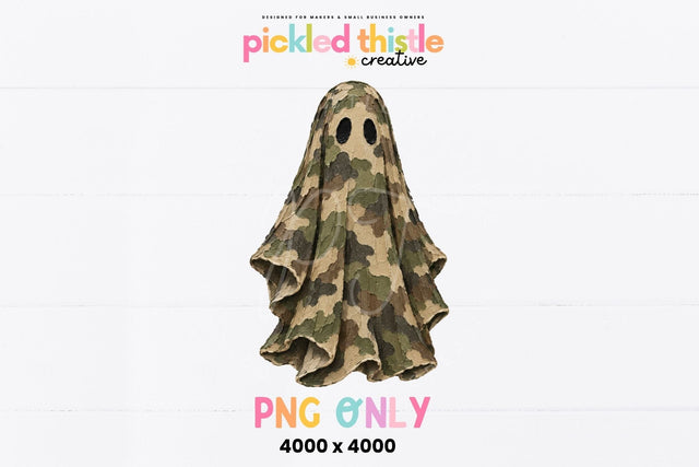 Camo Ghost PNG, Hunting Halloween Shirt Graphic Sublimation Pickled Thistle Creative 