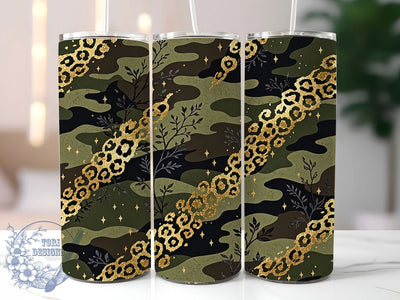 Camo Gold Leopard 20oz Tumbler, Camo gold design, Leopard tumbler wrap, 20oz skinny tumbler, Camo leopard print, Sublimation tumbler wrap, Gold leopard pattern, Camouflage animal print Sublimation ToriDesigns 