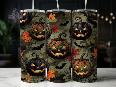 Camo Jack-o-Lantern 20oz Tumbler, Camo Jack-O-Lantern, Jack O Lantern, Camo Pumpkin, Pumpkin Tumbler, Halloween Tumbler, Fall Tumbler, Tumbler Wrap Sublimation SvggirlplusArt 