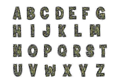 Camo Leopard Doodle Letters, PNG Alphabet Clipart Sublimation BijouBay 