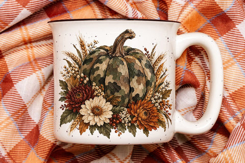 Camo Pumpkin PNG, Fall Floral Camouflage Pumpkin Graphic Sublimation Pickled Thistle Creative 