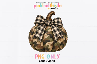 Camo Pumpkin PNG, Hunting Fall Shirt Graphic Sublimation Pickled Thistle Creative 