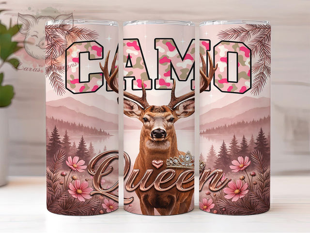 Camo Queen Deer Hunting 20oz Tumbler, Pink Camo, Hunting Queen, Deer Design, Outdoor Theme, Skinny Tumbler, Sublimation PNG Sublimation Lara' s Designs 