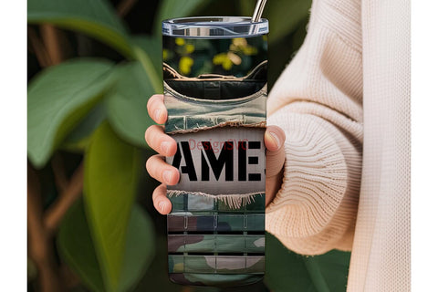 Camo Ripped Name 20oz Tumbler Wrap Sublimation DesignSVG 