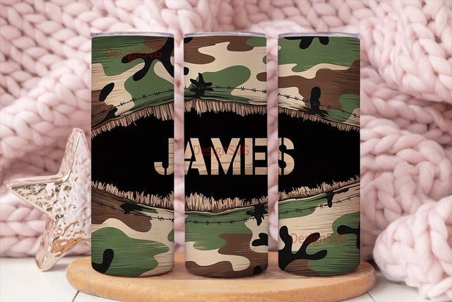 Camo Ripped Name 20oz Tumbler Wrap Sublimation DesignSVG 