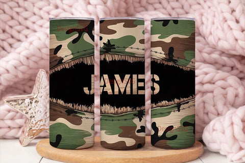 Camo Ripped Name 20oz Tumbler Wrap Sublimation DesignSVG 