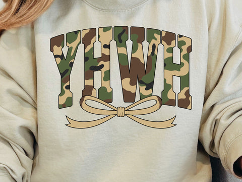 Camo YHWH Coquette Sublimation Design, Faith Based Christian PNG, Camouflage Scripture Graphic, Religious Digital Download Svg & Png SVG DesignDestine 