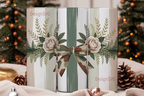Camouflage Floral Bow 20oz Tumbler Wrap Sublimation DesignSVG 