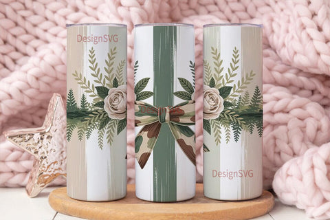 Camouflage Floral Bow 20oz Tumbler Wrap Sublimation DesignSVG 