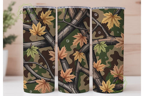Camouflage & Leaves 20oz Tumbler Wrap Sublimation PixelChick 
