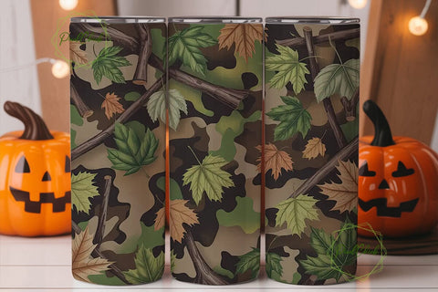 Camouflage & Leaves 20oz Tumbler Wrap Sublimation PixelChick 