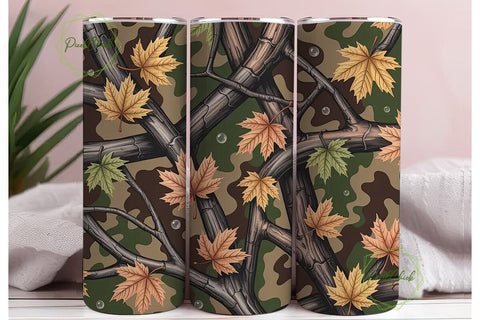 Camouflage & Leaves 20oz Tumbler Wrap Sublimation PixelChick 