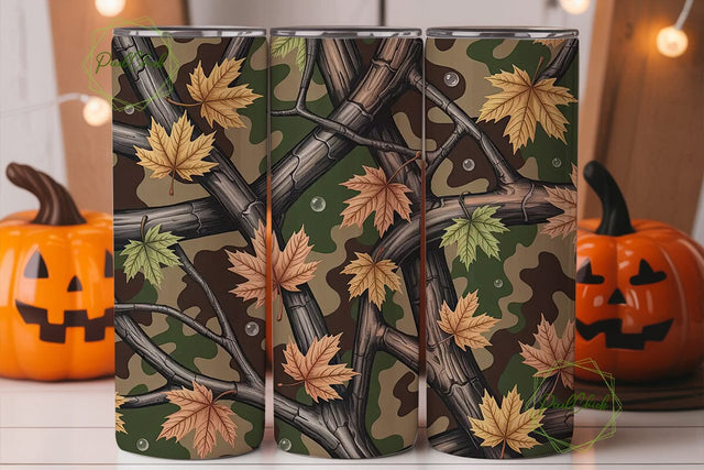 Camouflage & Leaves 20oz Tumbler Wrap Sublimation PixelChick 