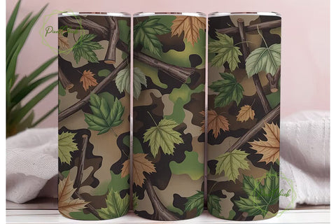 Camouflage & Leaves 20oz Tumbler Wrap Sublimation PixelChick 