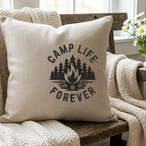 Camp Life Forever Embroidery Design – Campfire Pine Trees Camping Machine Embroidery File Embroidery/Applique DESIGNS PatternFeed8 