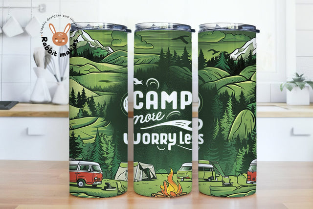 Camp More Worry Less 20oz Skinny Tumbler Sublimation Design Templates, Camper Life PNG, Camping PNG, Camping Life Tumbler Png Downloads Sublimation Rabbitmakies 