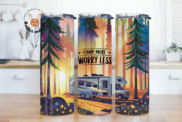 Camp More Worry Less 20oz Skinny Tumbler Sublimation Designs Sublimation Rabbitmakies 