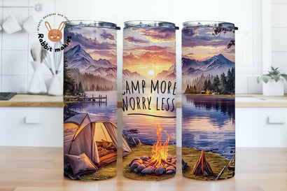Camp More Worry Less Tent Camping Tumbler Wrap, 20 oz Skinny Tumbler Sublimation Design Sublimation Rabbitmakies 