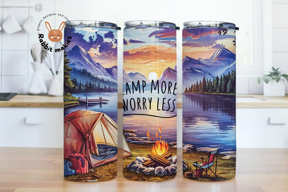Camp More Worry Less Tent Camping Tumbler Wrap, 20 oz Skinny Tumbler Sublimation Design Sublimation Rabbitmakies 