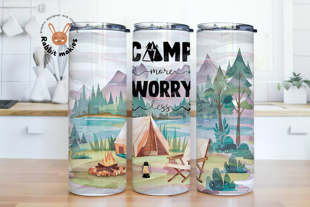 Camp more worry less Tumbler Wrap, Camping Quote Tumbler, Camping tent Tumbler, Sublimation Tumbler Design Download Sublimation Rabbitmakies 