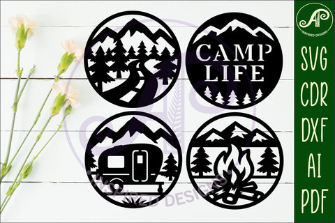 Camper Coasters, laser cut out camping, mountains designs 2 SVG APInspireddesigns 