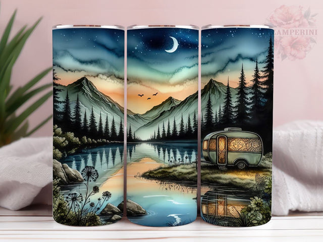 Camper Lakeside Sunset 20oz Tumbler Wrap PNG, Camper Tumbler Png, Straight & Tapered Tumbler Wrap, Instant Digital Download Sublimation Li Zamperini 
