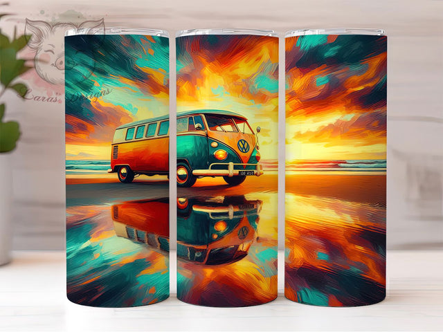 Camper Van Sunset Beach Travel Tumbler, Sunset Beach Tumbler, Summer Tumbler Design, Beach Road Trip Tumbler, 20Oz Tumbler Sublimation, RV Life Tumbler Wrap, Travel Tumbler PNG Sublimation Lara' s Designs 