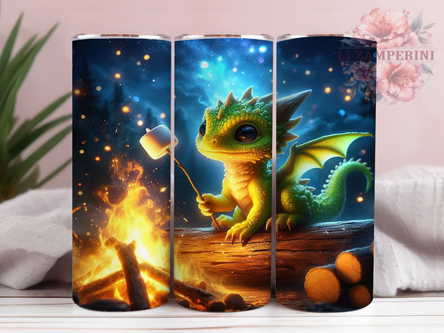 Campfire Dragon Roasting Marshmallow Tumbler, Roasting Marshmallow, Fantasy Tumbler, Cozy Wrap, Mythical Creature, Sublimation Cup, 20Oz Tumbler Sublimation Li Zamperini 