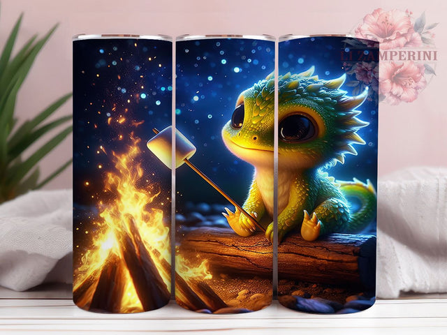 Campfire Dragon Roasting Marshmallow Tumbler, Roasting Marshmallow, Fantasy Tumbler, Cozy Wrap, Mythical Creature, Sublimation Cup, 20Oz Tumbler Sublimation Li Zamperini 