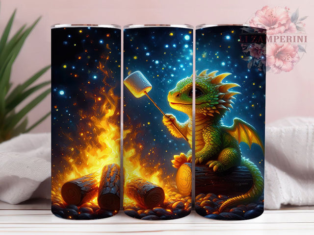 Campfire Dragon Roasting Marshmallow Tumbler, Roasting Marshmallow, Fantasy Tumbler, Cozy Wrap, Mythical Creature, Sublimation Cup, 20Oz Tumbler Sublimation Li Zamperini 