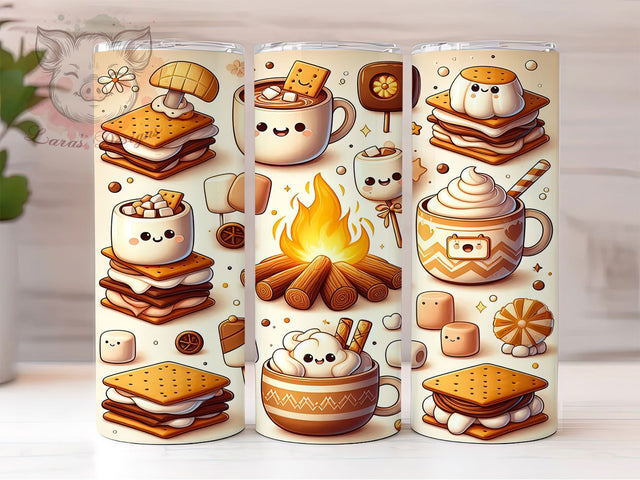 Campfire Smores Dessert Tumbler, Campfire Treat Sublimation Design, Sweet Smores Art, 20oz Dessert Tumbler, Whimsical Smores Mug, Cozy Campfire Cup, Chocolate Marshmallow Wrap Sublimation Lara' s Designs 