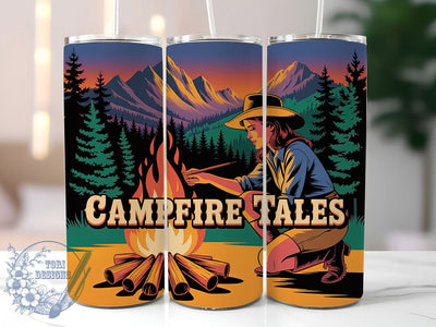 Campfire Tales Cowgirl 20oz Tumbler, Campfire Tales Quote, Confident Woman Wrap, Western Style Sublimation, 20oz Tumbler Wrap, Sublimation Design PNG, Rustic Cowgirl Gift Sublimation ToriDesigns 