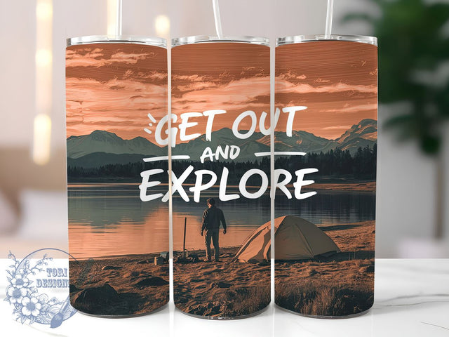 Camping 20oz Skinny Tumbler, Get Out and Explore Tumbler Png, Straight & Tapered Tumbler Wrap, Instant Digital Download Sublimation ToriDesigns 