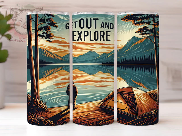 Camping 20oz Tumbler Png, Straight & Tapered Tumbler Png, Get Out and Explore Tumbler Png, Digital Download PNG Sublimation Lara' s Designs 