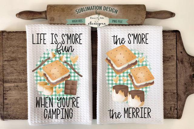 Camping and S'mores Sublimation Kitchen Towel Designs Sublimation Ewe-N-Me Designs 