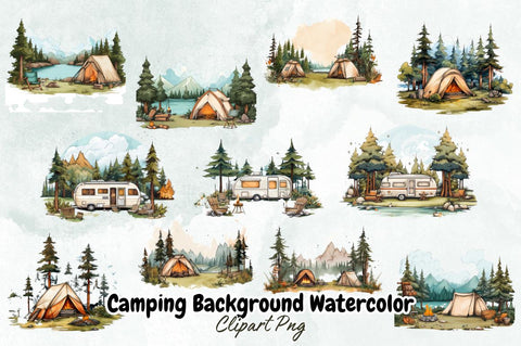 Camping Background Watercolor Clipart Bundle Sublimation Designangry 