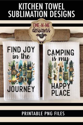 Camping Brushstrokes Fathers Day Sublimation Kitchen Towel Designs Sublimation Ewe-N-Me Designs 