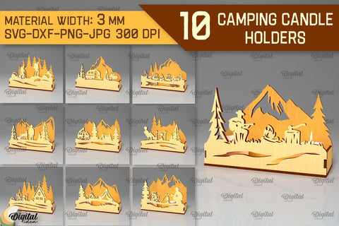 Camping Candle Holders Laser Cut Bundle. Candle Boxes SVG SVG Evgenyia Guschina 