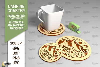 Camping Coaster Laser Cut. Coaster Home Decor SVG SVG Evgenyia Guschina 