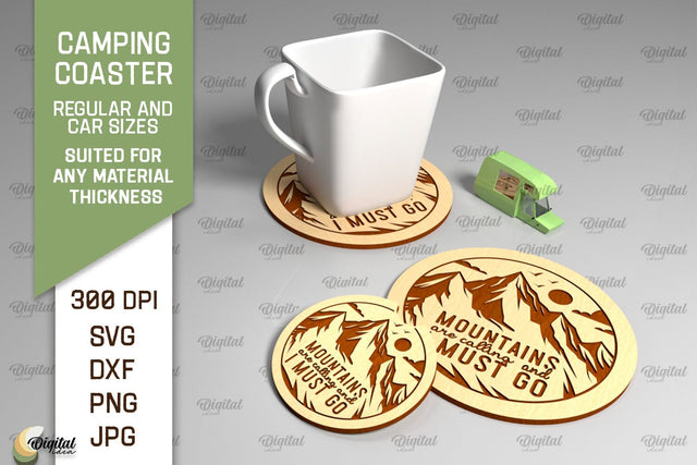 Camping Coaster Laser Cut. Coaster Home Decor SVG SVG Evgenyia Guschina 