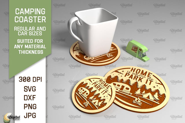 Camping Coaster Laser Cut. Coaster Home Decor SVG SVG Evgenyia Guschina 